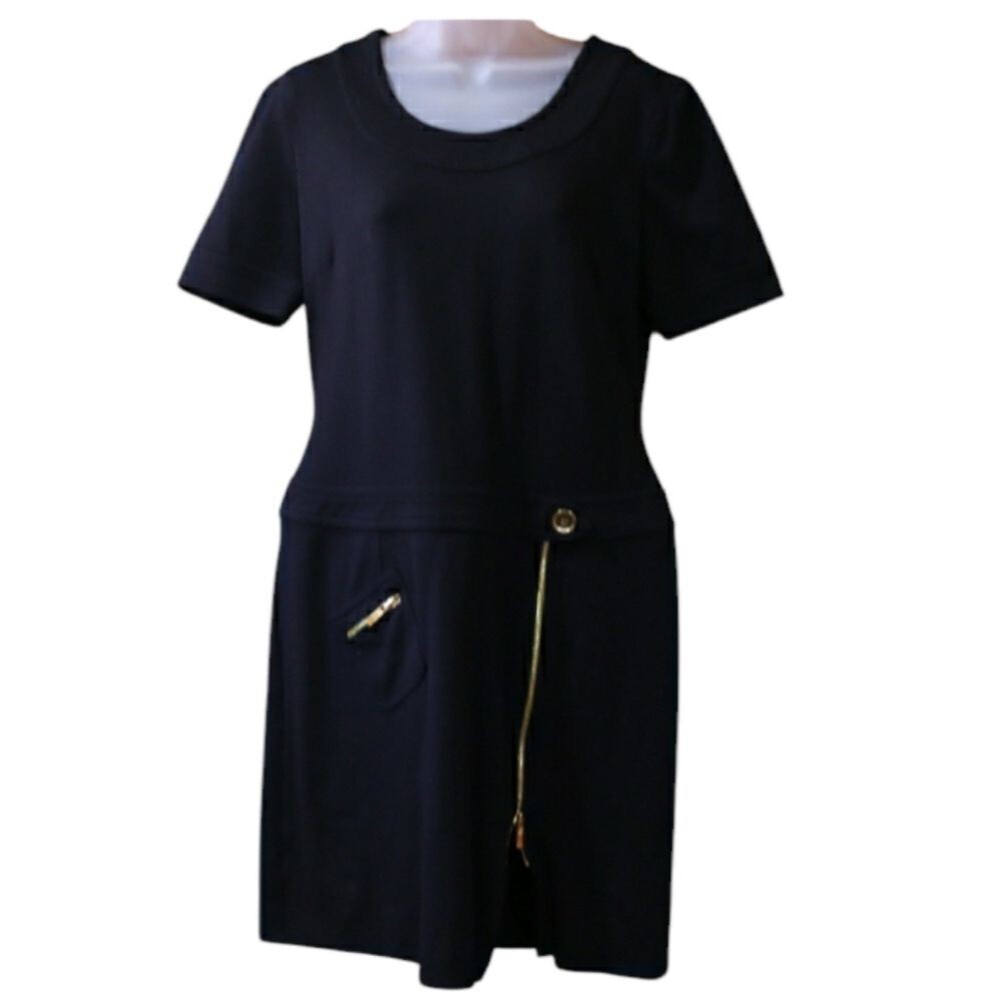 Anne Klein Black Sheath Dress with Gold Zipper Details Y2K 10